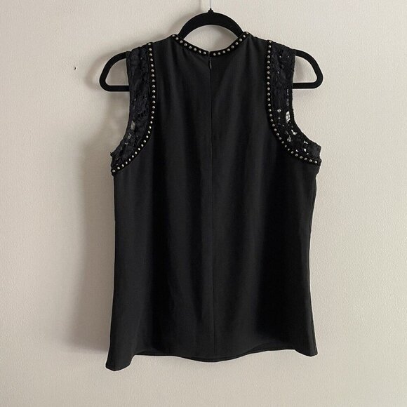 Calvin Klein Wmn S Black Lace Trim Riveted Sleeveless Zip Pullover Shell Blouse - Picture 7 of 8